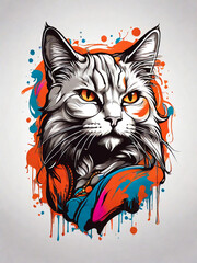 illustration cat face with colorful splashes, Can be used for logo, t shirt design, posters, banners, greetings, and print design