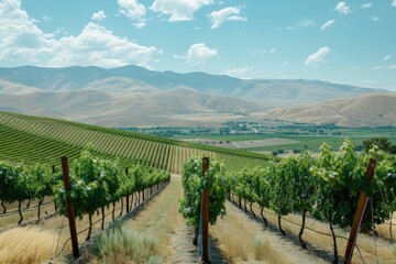 Fototapeta na wymiar Fruitful vineyard sprawling across rolling hills, depicting abundance and the Promised Land.