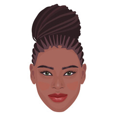 African woman portrait close up. Detailed female avatar. Beautiful girl with braided hairstyle.