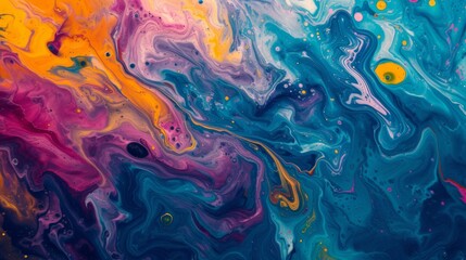 Abstract swirls of color intermingle in a vibrant liquid art pattern. - obrazy, fototapety, plakaty