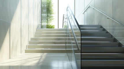 A minimalist and contemporary staircase with a combination of glass and metal railings