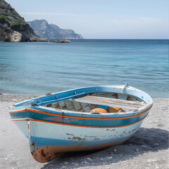 Serene Seaside with Boat on Shore