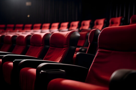 empty red seats in cinema, domestic intimacy, zoom in, up close