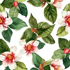 Watercolor ficus flowers with leaves seamless pattern.