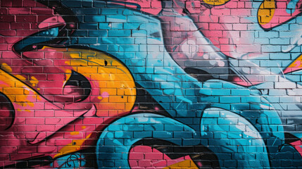 Fototapeta premium A detailed shot of a vibrant graffiti mural on an urban brick wall