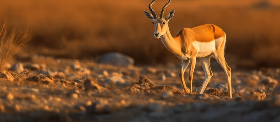 springbok antelope in arid places - obrazy, fototapety, plakaty