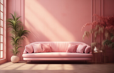 Luxury pink pastel living room interior with sofa - 738321944