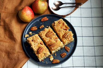 Pieces of delicious apple pie on a plate.