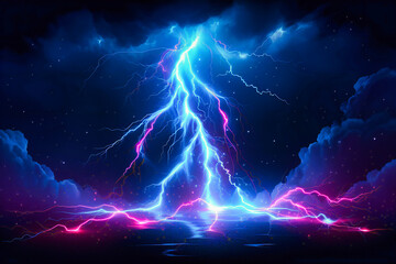 Electric energy of a stormy night, lightning bolts illuminating the sky, abstract beauty of natures power