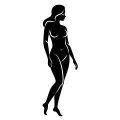 Silhouette of a nice lady, she is standing. The girl has a beautiful naked figure. The woman is a young sexy and slender model. Vector illustration