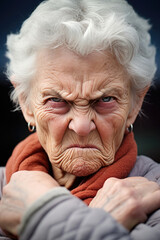 An angry elderly woman with arms crossed