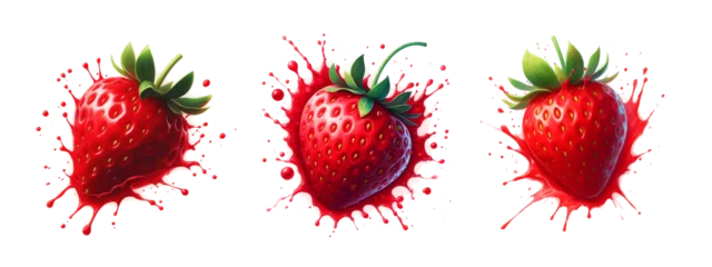 Tuinposter strawberry watercolor hand drawn on white background healthy fruit vector © G-Design