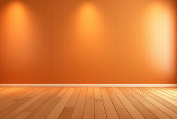 An empty orange room with a parquet and spotlights