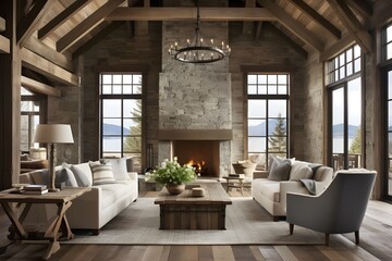 Fototapeta premium Oceanic Escape: Coastal Inspired Living Room Para