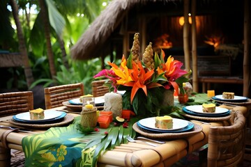 Hawaiian Hideaway: Tropical Flowers and Tiki Hut