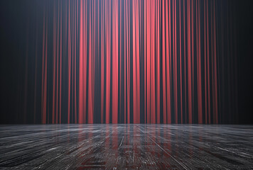 Abstract Art of Red Vertical Stripes with Dark Atmosphere and Reflective Floor