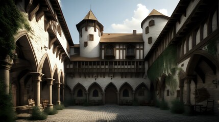Medieval Castle Courtyard - obrazy, fototapety, plakaty