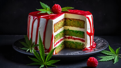 Delicious cake, marijuana leaf food