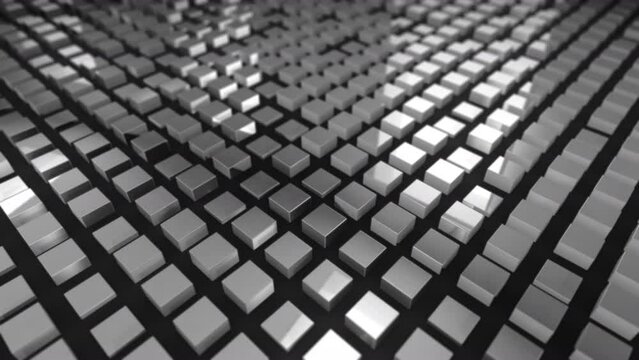 Seamless Looping 3d animated background with metallic cubes in changing light and shadows