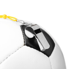 Football referee. Ball and whistle isolated on white