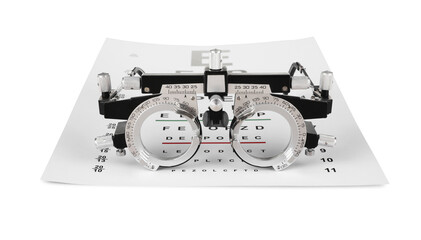 Trial frame and vision test chart isolated on white