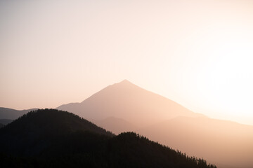Silhouette of Mount Teide at sunset in Tenerife, Spain