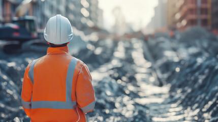 Industrial Construction Work, Engineers and Workers in Safety Helmets, Project Management