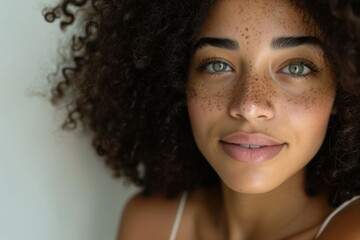 Portrait of a woman. Background with selective focus and copy space