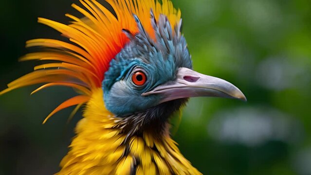 Vibrant bird of paradise with yellow and blue feathers	
