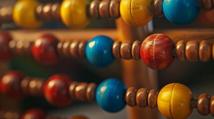 A classic wooden abacus with brightly colored beads, symbolizing an ancient counting tool