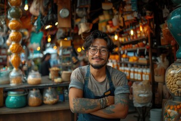 Portrait of an Asian small business owner looking at the camera. He has positive and confident look.