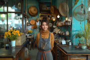 Fototapeta na wymiar Portrait of an Asian small business owner looking at the camera. He has positive and confident look.