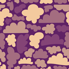 Fototapeta premium Seamless decorative pattern with purple clouds. Print for textile, wallpaper, covers, surface. Retro stylization.