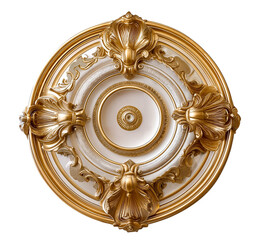 gold ornate ceiling medallion isolated on white transparent background, png. Circular Decorative Ceiling Medallions Architectural Elements	
 - obrazy, fototapety, plakaty