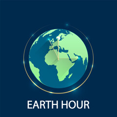 Earth hour clock and planet, vector art illustration.