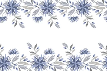 Cercles muraux Style bohème Vintage Blue Floral pattern seamless rose flower motifs border background frame embroidery. Ethnic Ikat pattern paisley design. Bohemian grey blue colour vector illustration hand drawn. 