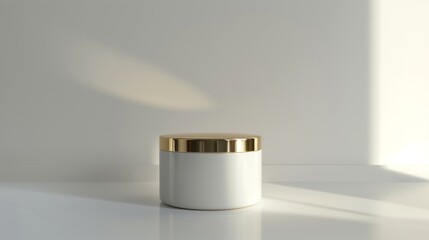 fragrance container designed with a golden lid on the white floor, generative ai