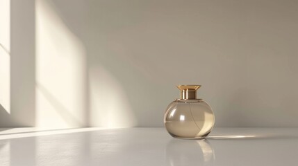 fragrance container designed with a golden lid on the white floor, generative ai - obrazy, fototapety, plakaty