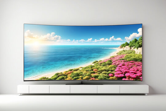 a TV screen with a landscape view