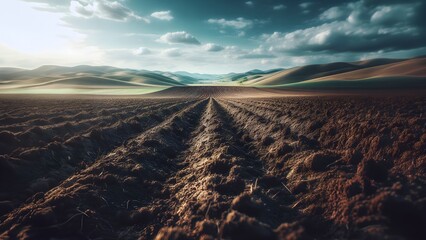 Fototapeta premium Freshly Tilled Field in Spring