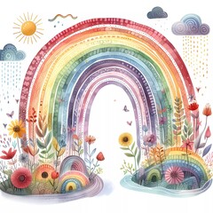 Children's watercolor drawing of a rainbow
