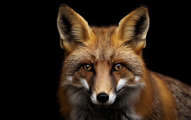 Fototapeta premium Fox face close up isolated on black background. Generative AI