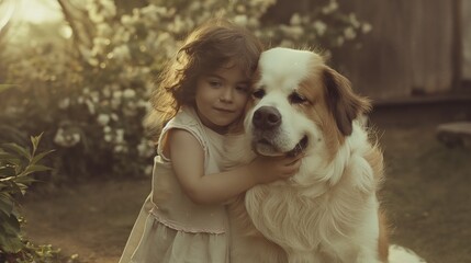 Charming young girls embracing their beloved dogs
