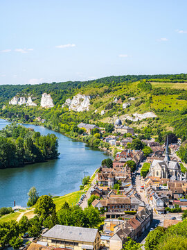 Les Andelys town along the Seine river in Normandy