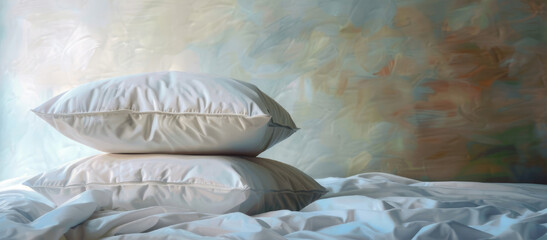White pillows on the bed in the bedroom. 