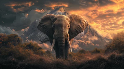 Foto op Canvas Elephant in front of the mountain © Marcos Luis