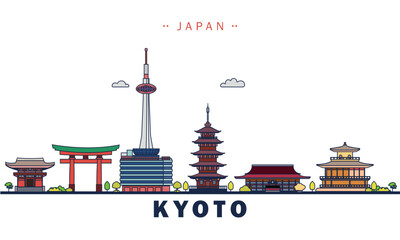 kyoto landmarks icon vector illustration, japan