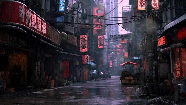 Animated Vtuber Twitch Streamer Background of a dystopian street in a city