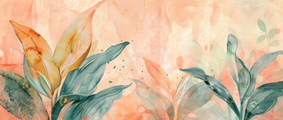 watercolor leaf background tropical background Generative AI - obrazy, fototapety, plakaty