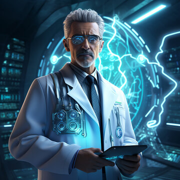 3d rendered doctor from future made with generative Ai